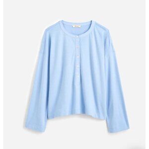 Madewell Womens Relaxed Henley Long Sleeve Top Peri Blue XL Minimalist NWTD